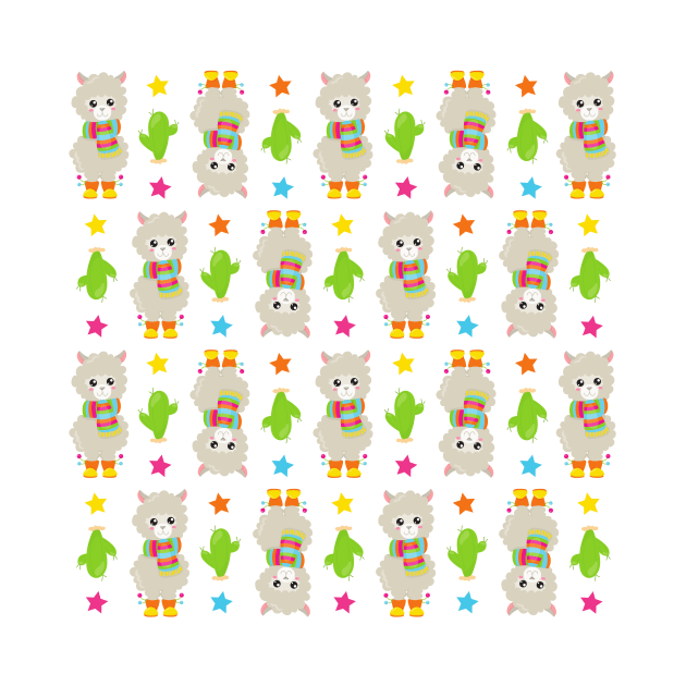 Pattern Of Llamas, Cute Llamas, Alpacas, Cactus by Jelena Dunčević