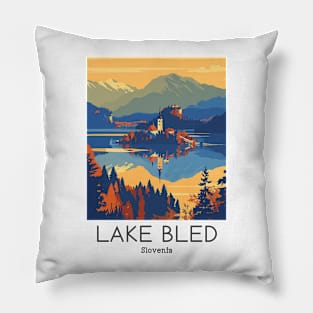 A Vintage Travel Illustration of Lake Bled - Slovenia Pillow