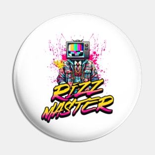 Rizz Master Streetwise Slang - Retro TV Vintage Statement Novelty Graphic Tee T-Shirt Pin