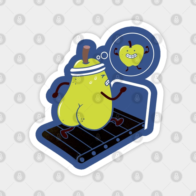 Pear On Treadmill, getting in shape, Workout Magnet by Alema Art