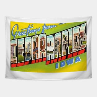 Greetings from Cedar Rapids Iowa, Vintage Large Letter Postcard Tapestry