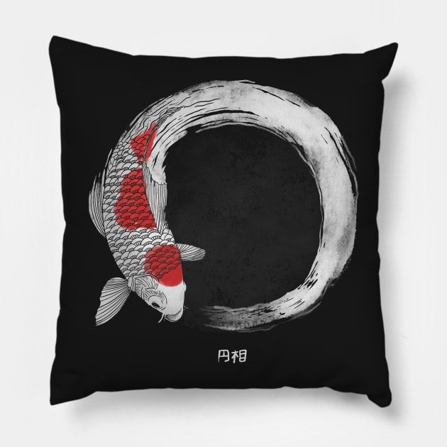 Koi Fish White Enso Pillow by ppmid