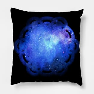 Blue Cosmos Space Flower Of Life Mandala Pillow