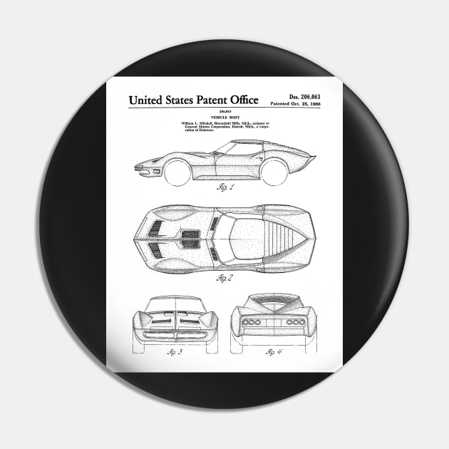 Corvette Patent - Vintage Corvette Art - Black And White Pin by patentpress