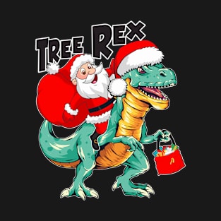 Santa Riding Dinosaur T-rex T-Shirt