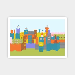 Medieval Castle Stronghold Towers Colorful Illustration Magnet