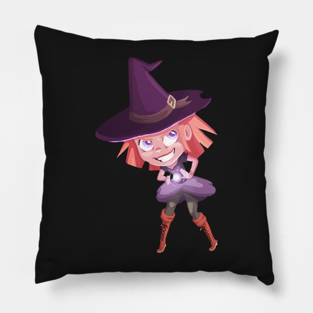 Little Purple Witch Girl Pillow by PaperRain