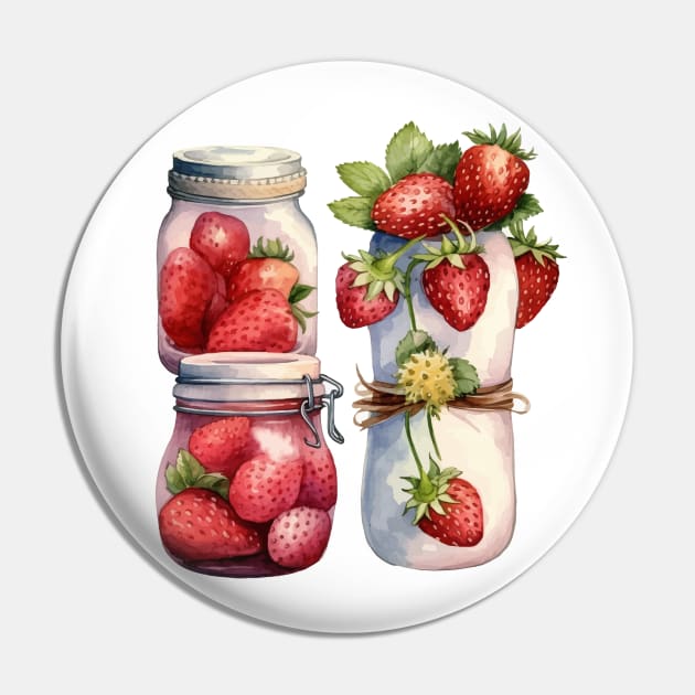 Strawberry Jam Jar Watercolor Pin by Mako Design 