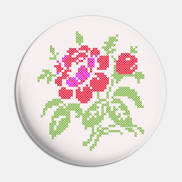 Vintage Embroidered Red Rose Pin by oknoki