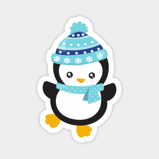 Christmas Penguin, Penguin With Scarf, Hat, Xmas Magnet