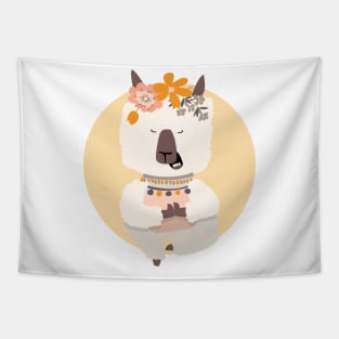 Cute Llama with Flower Crown Doing Yoga Pose Tree Pose Tapestry