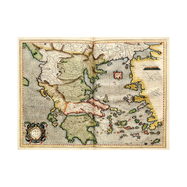 Vintage Map of Greece (1596) by Bravuramedia