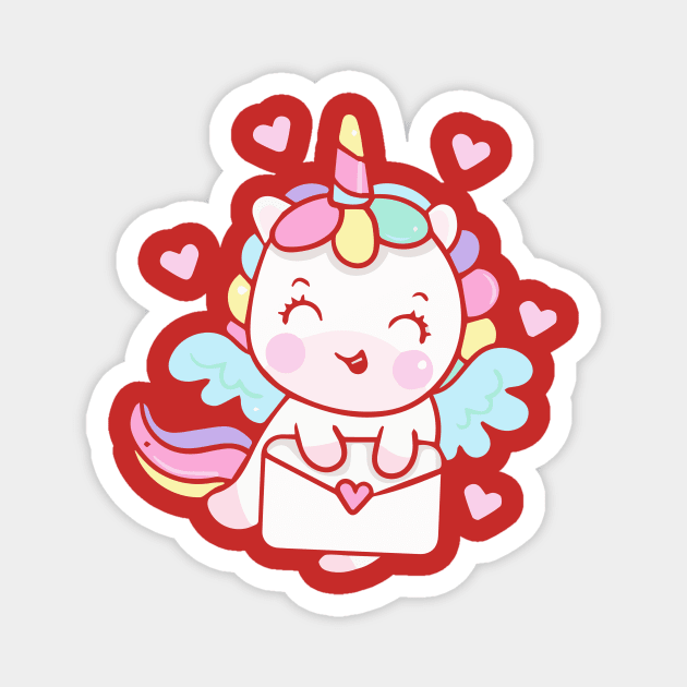 Cute Unicorn Love Letter Magnet by Imutobi