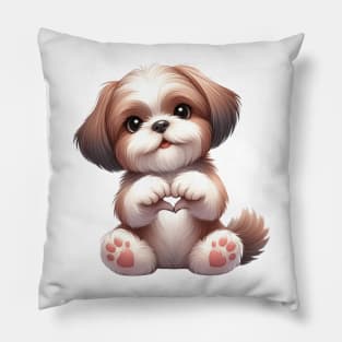 Valentine Shih Tzu Dog Giving Heart Hand Sign Pillow