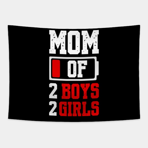 Mom of 2 Boys 2 Girls Shirt Gift from Son Mothers Day Birthday Women Tapestry by Shopinno Shirts