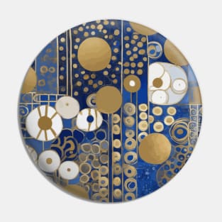 Blue Gold White Abstract Flowers After Klimt Pin