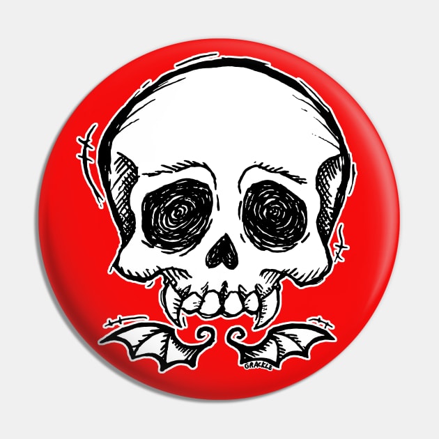 Scribbly Vampire Skull Pin by Jan Grackle