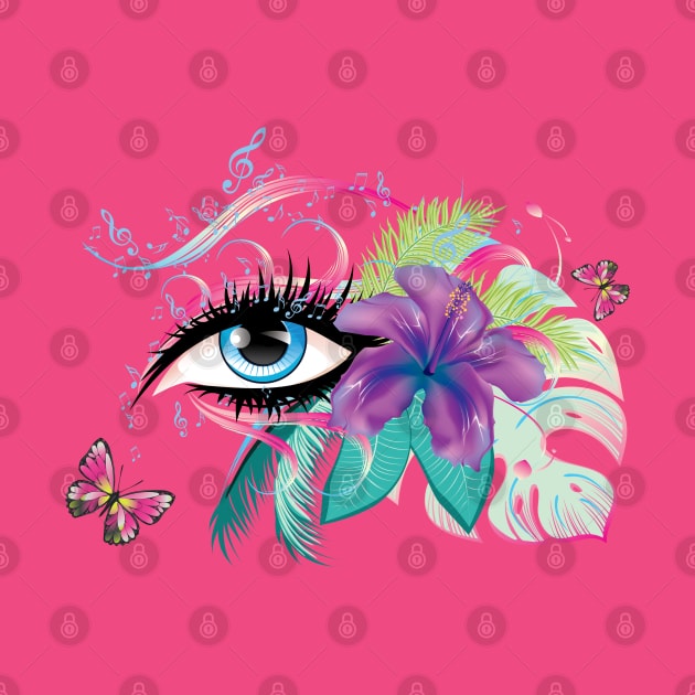 Blue eye with tropic floral and music notes by AnnArtshock