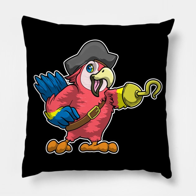 Parrot as pirate with Hook hand & Pirate hat Pillow by Markus Schnabel