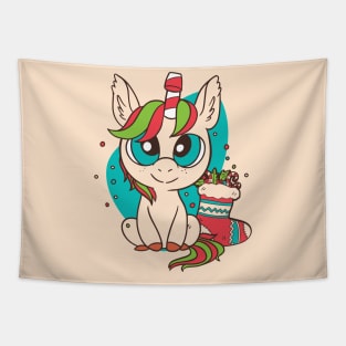 Cute Christmas Unicorn Tapestry