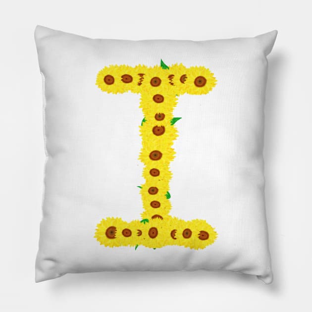 Sunflowers Initial Letter I (White Background) Pillow by Art By LM Designs 