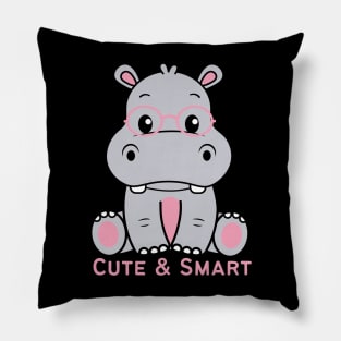 Cute and Smart Cookie Sweet little hippopotamus in pink glasses cute baby outfit Pillow