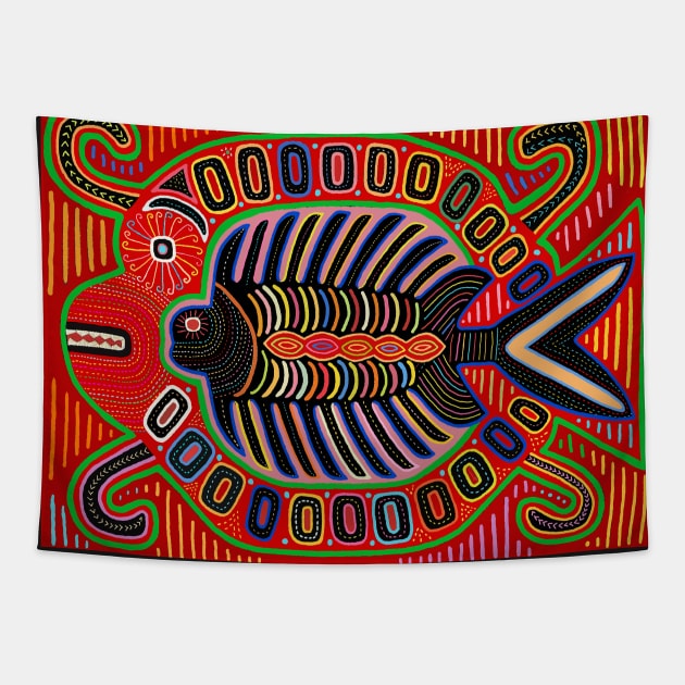 Kuna Indian Flying Fish Mola Tapestry by Esprit-Mystique