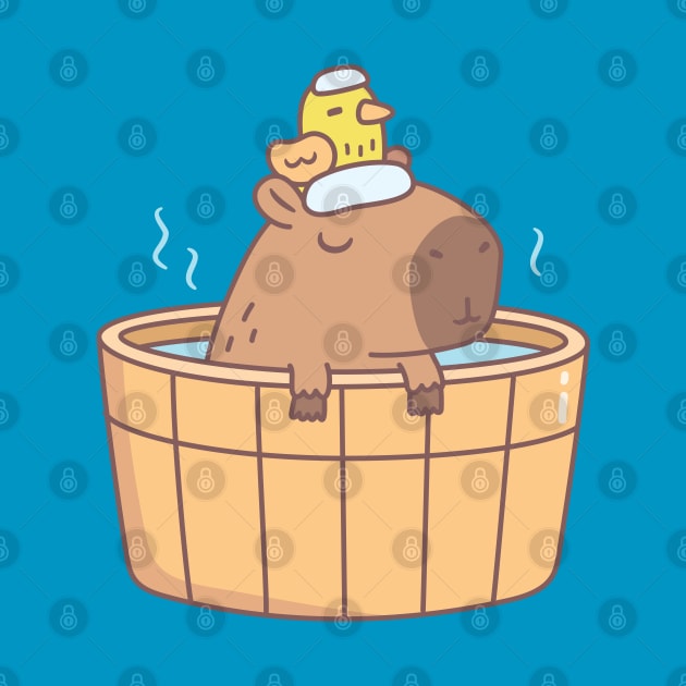 Cute Capybara and Bird Relaxing in Hot Bath Spa Soak by rustydoodle