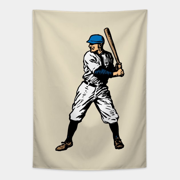 Vintage Baseball Player (Blue) Tapestry by GloopTrekker