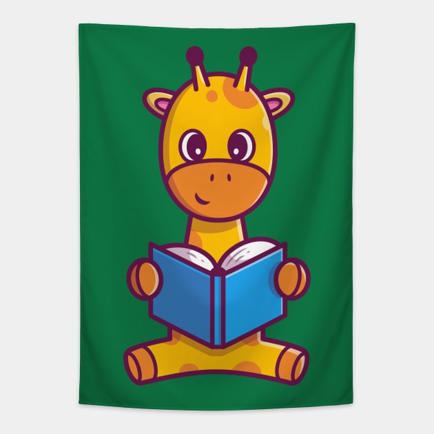 Cute Giraffe Reading Book Cartoon Tapestry by Catalyst Labs