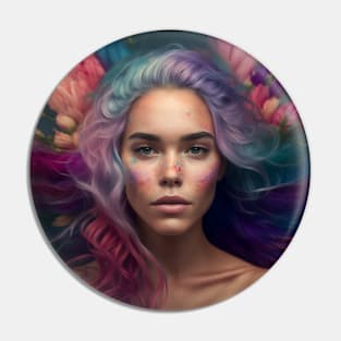 Girl with blue and purple hair Pin