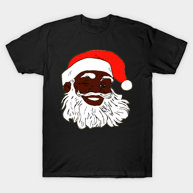 Winking Black Santa Claus African American Christmas - Black Santa - T-Shirt