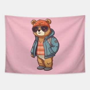 A cute teddy bear wearing street fashion Tapestry