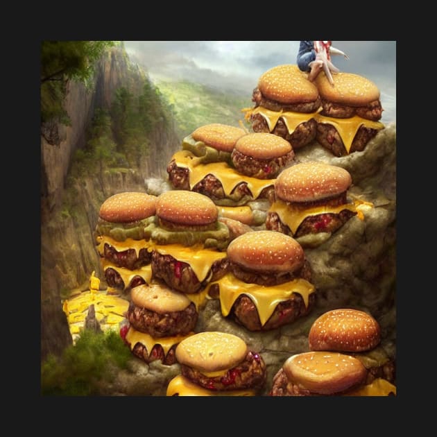 Huge Cliff with Cheeseburgers Pouring off in Nature by D3monic