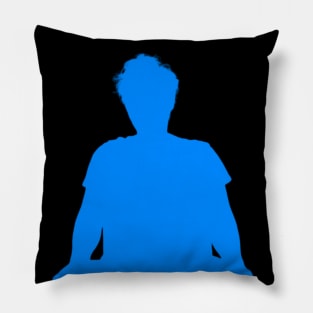 Seated man blue silhouette. Pillow