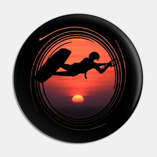 Kiter Silhouette In Black Female Rider Sunset Pin