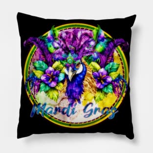 Mardi Gras 2023 Festive Peacock Design Pillow