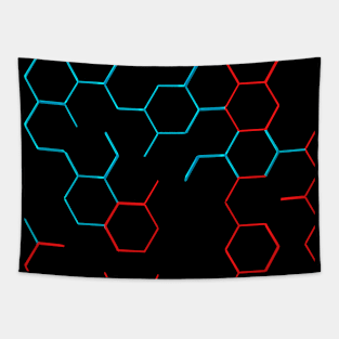 Blue And Red Honeycomb Tapestry