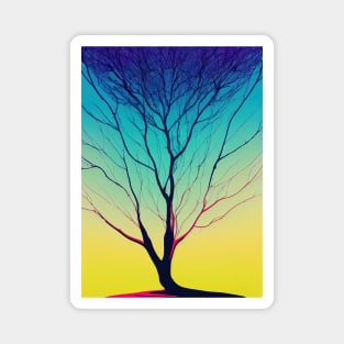 Lonely Tree at Sunset - Vibrant Colored Whimsical Minimalist - Abstract Bright Colorful Nature Poster Art of a Leafless Branches Magnet