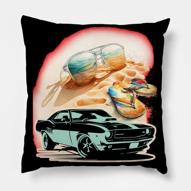 Let's Live, Vintage Car American customs,Funny Muscle Car Racing 70s Hot Road Rally Racing Lover Gifts Pillow by Customo