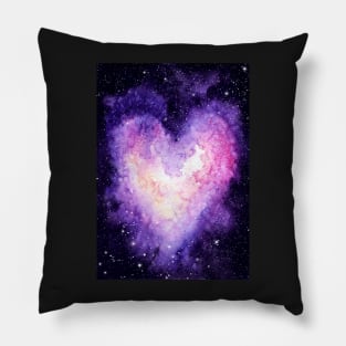 Watercolor Heart Shape Nebula and Outer Space Pillow