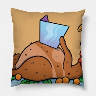 Thanksgiving Suntanning Turkey with Santa Hat Pillow