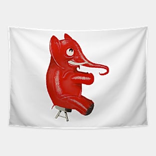 Red elephant sitting on a stool Tapestry