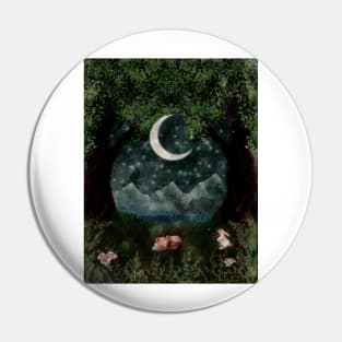 Enchanted Forest Oil Painting Mountains Mushrooms White Rabbit and Sleeping FOx Pin