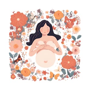 Pregnant Woman surrounded by flowers mothers day gift T-Shirt