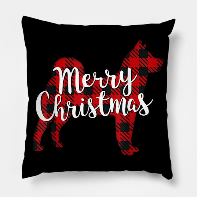 Merry Christmas Plaid Akita Dog Pillow by Rojio