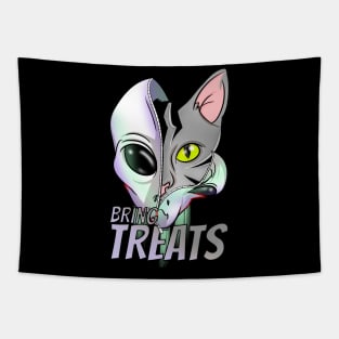 Cartoon Alien Bring Treats Space Cat Tapestry