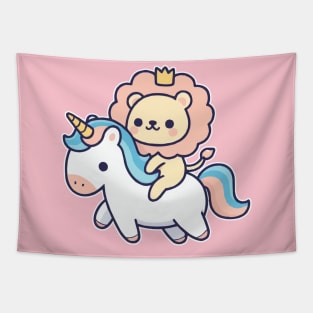 funny Lion ride unicorn Tapestry