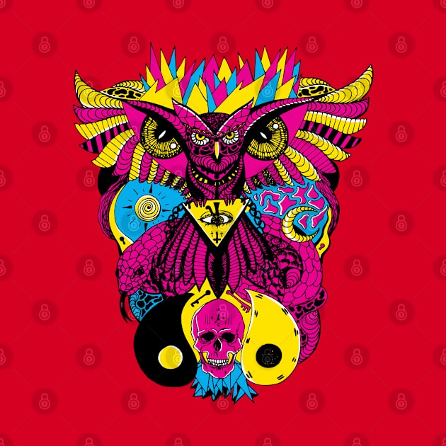 CMYK Owl And Ageless Skull by kenallouis