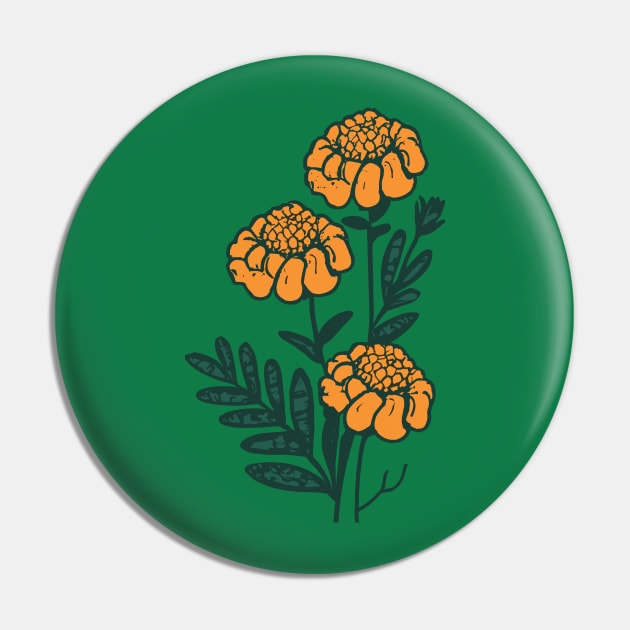 Marigold Flowers 70s vintage Pin by craftydesigns